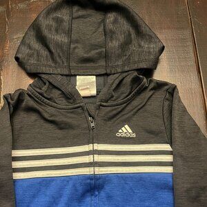 Adidas Boys Size 7 Full Zip Hoodie Gray Blue Striped Athletic Jacket